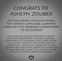 Ashlyn Zoubek nomminated for Distinguished Scholar Award through the Nebraska Department of Education